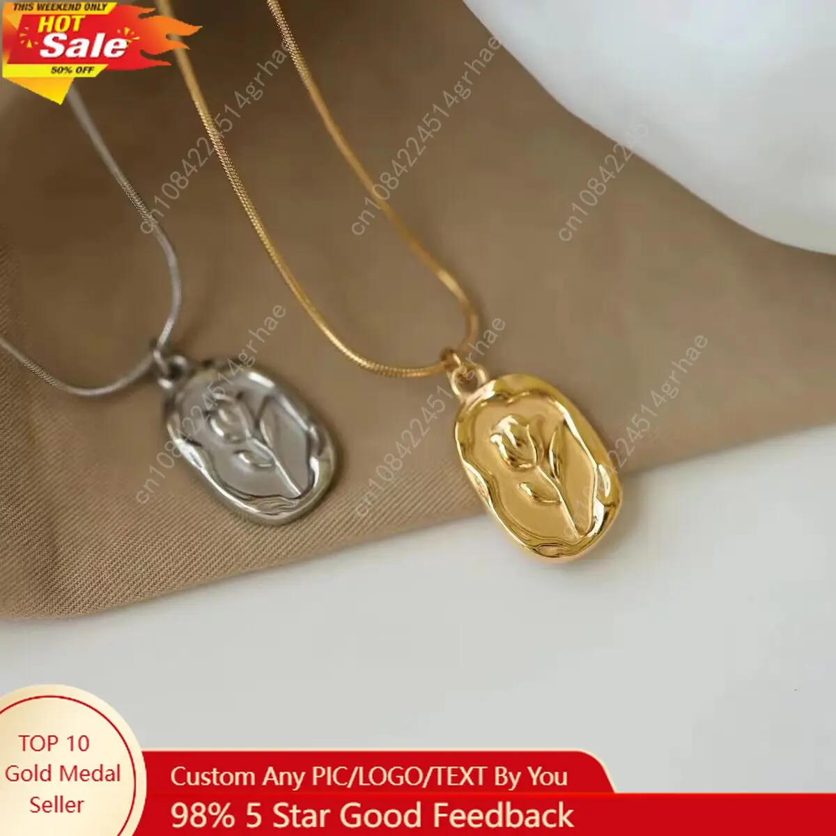 

Retro Embossed Tulip Pendant Necklace For Women Personalized Gold Color Silver Color Stainless Steel Necklace Party Jewelry