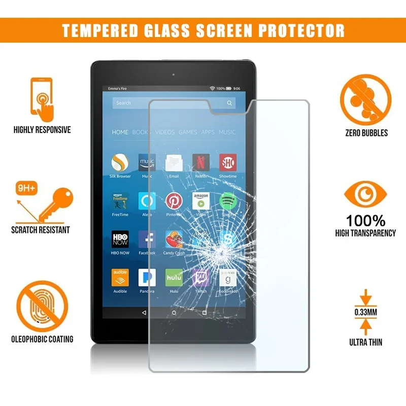 

Tablet Tempered Glass for Amazon Fire HD 8 (2017) Alexa Full Screen Coverage Explosion-Proof Protector Screen 9H