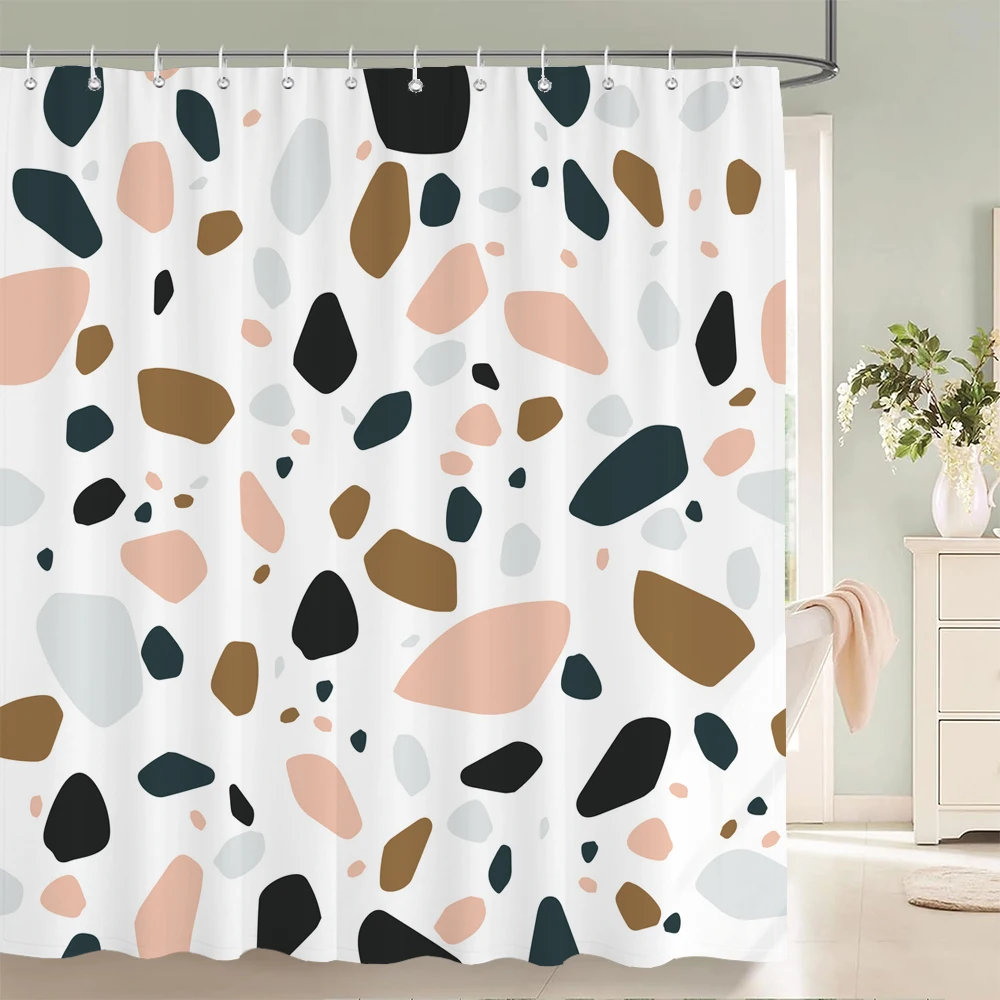 Small stone printed bathroom curtain Pebble spots Pattern shower curtain waterproof fabric with Hooks for home bathroom decor