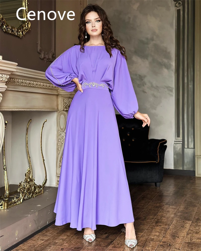 Cenove A-Line Black High Neckline Prom Dress Long Sleeves With Draped Evening Summer Elegant Party Dress For Women2023