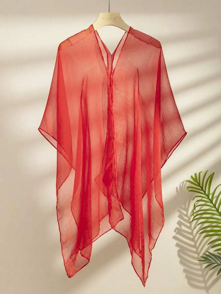 

Soft Chiffon Solid Color Women Sun Protection Shawl Multiple Wearing Styles