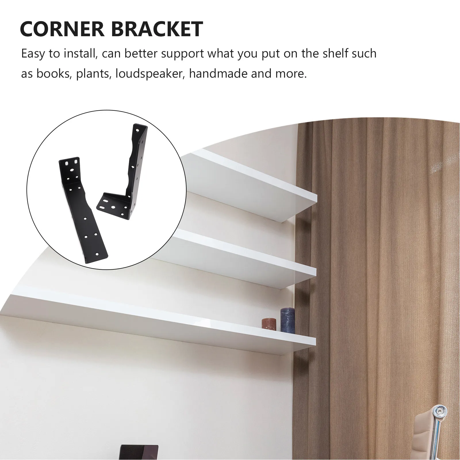 2Pcs Floating Shelf Brackets Iron Material Heavy Duty L Shaped Shelf Supports for Home Office Workshop Kitchen Bathroom