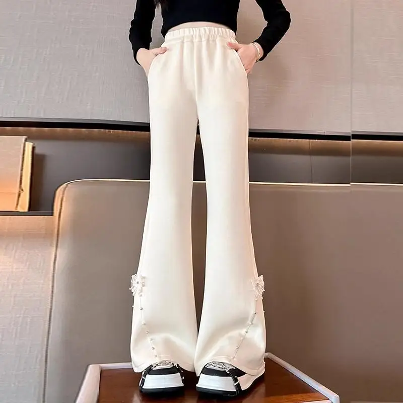 

2025 New Women's Slim Flare Jeans for Tween Girls - Spring Autumn Casual Wear, Stylish Kids Flared Pants with Adjustable Waist