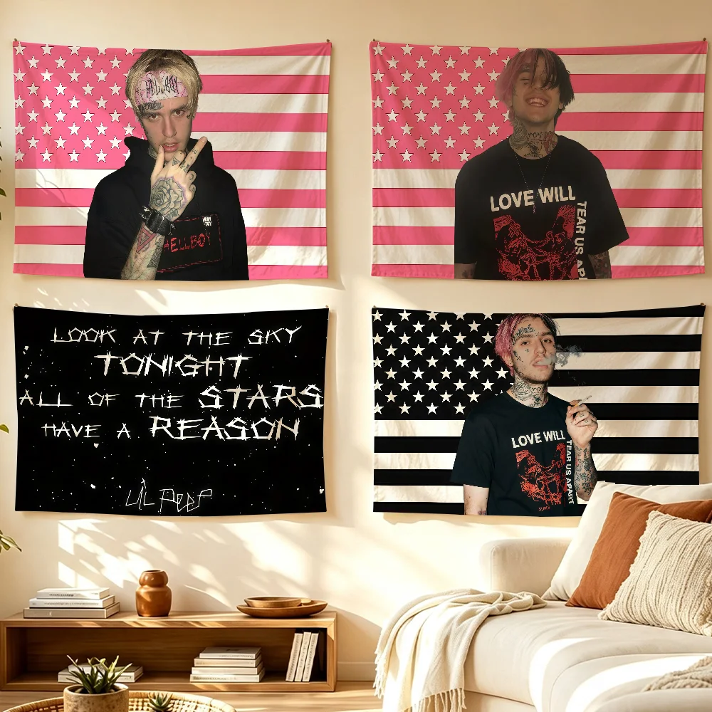 Rapper L-Lil Peep flag Room Decoration Wall Tapestry Hanging Aesthetic Bedrooms Advertising Banner