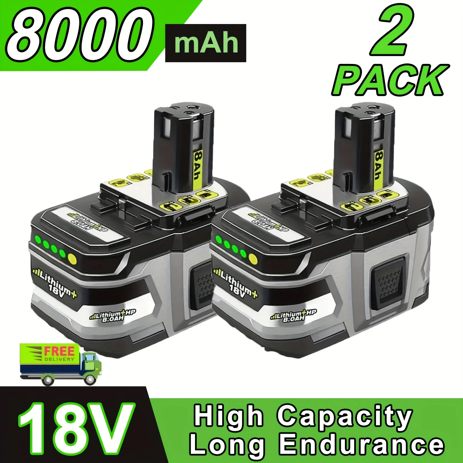 

2-pack 8.0Ah 18V spare batteries, compatible with Ryobi 18V Lithium-ion One+ batteries - Temu Canada