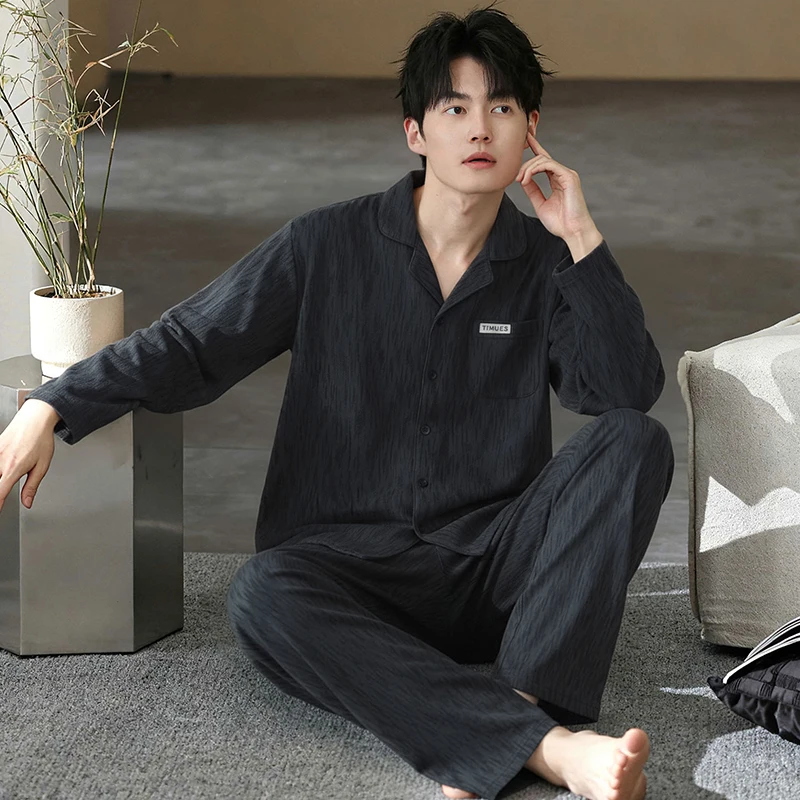 4XL-7XL Full Cotton Pyjamas for Men 2Piece Lounge Sleepwear Pijamas Autumn Bedgown Home Clothes Man PJs Button Cardigan Pajamas