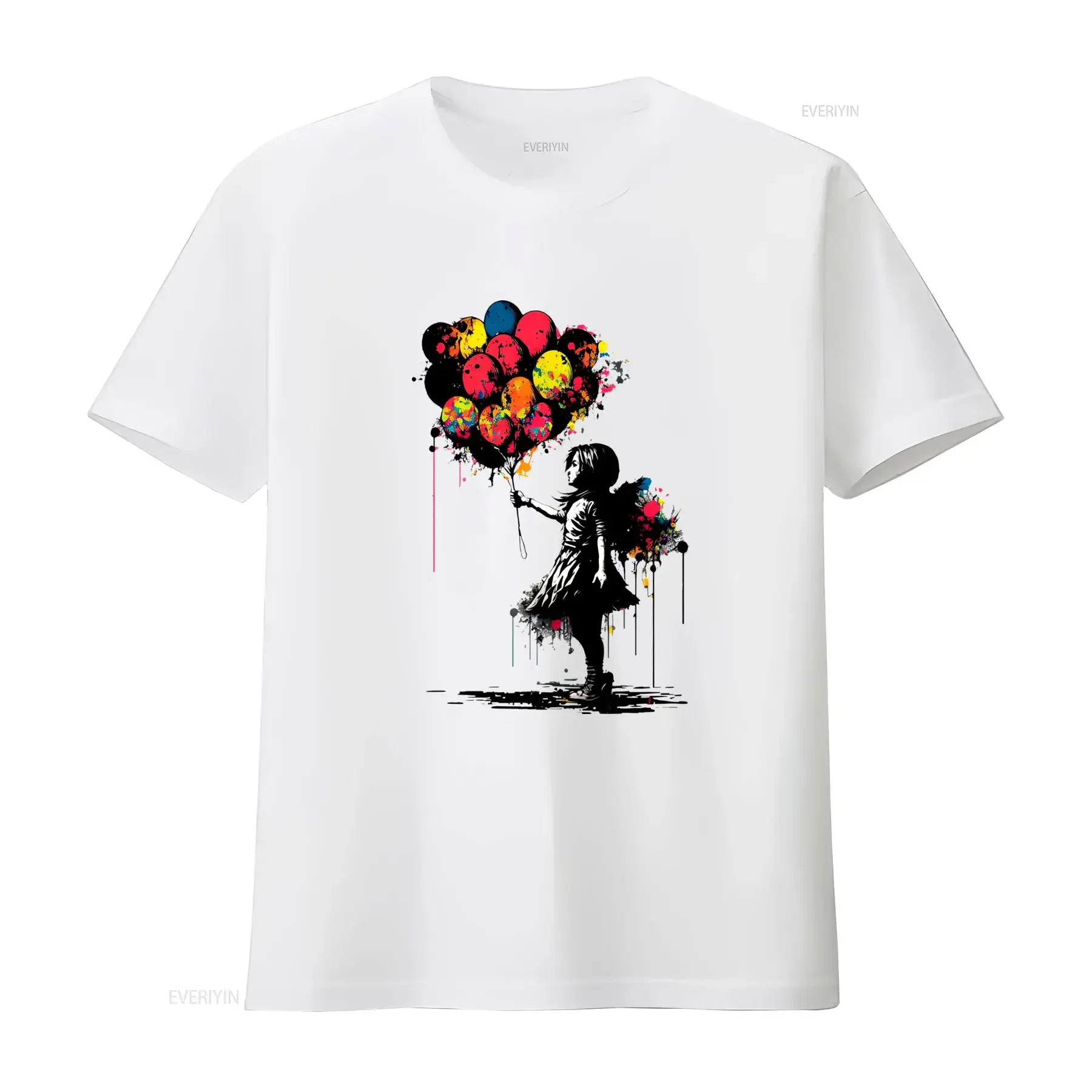 Camiseta Banksy Paz con estampado artístico de Niña con Globo, estilo graffiti, moda urbana, vintage, lavada, suave, ropa de diseñador