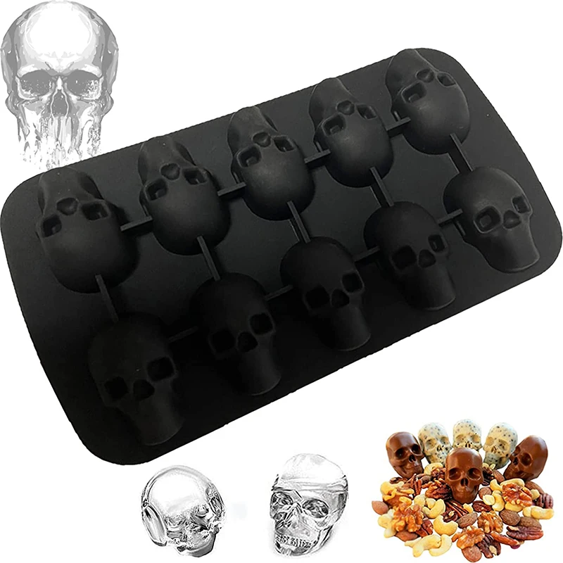 10 Cells 3d Skull Ice Cube Mold Silicone Ice Cube Tray Ice Cube Maker Diy Whiskey Cocktail Ball Mold Chocolate Pastry Mould Tray