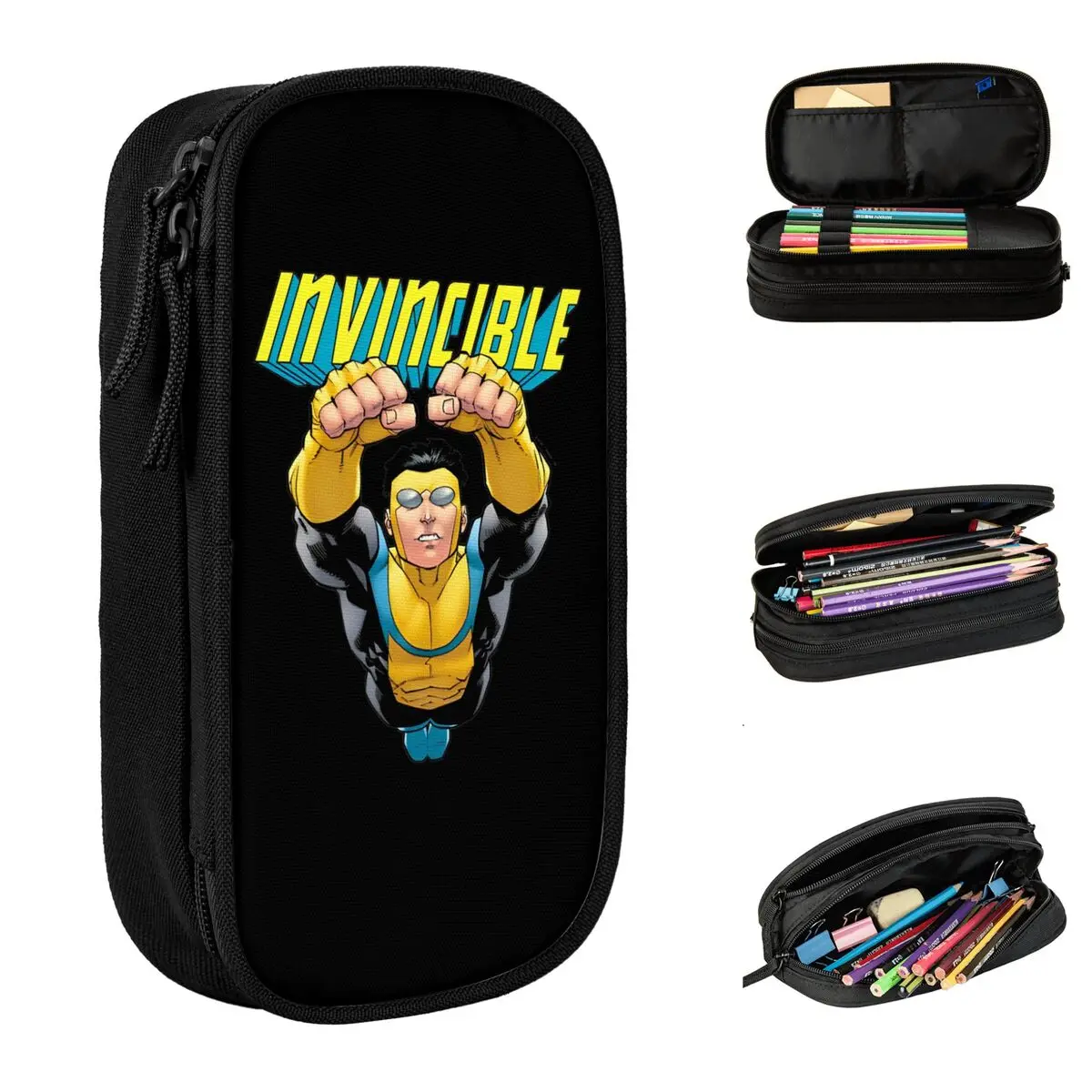 Large-capacity Pencil Pouch Invincible Mark Grayson Hero Cartoon Office Accessories Double Layer Pen Case Women Makeup Bag Gift