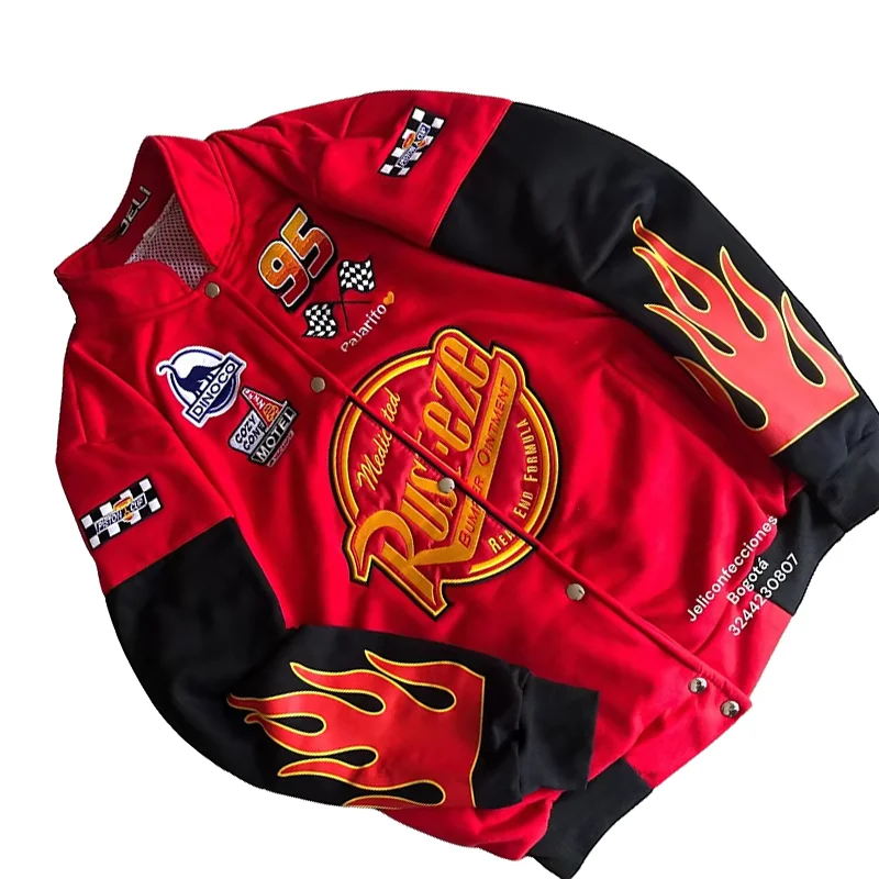 

Красный, черный цветной блок, дизайн пламени, Harajuku, вышивка, негабаритная бейсбольная куртка Y2K для мужчин и женщин, повседневная модная уличная одежда