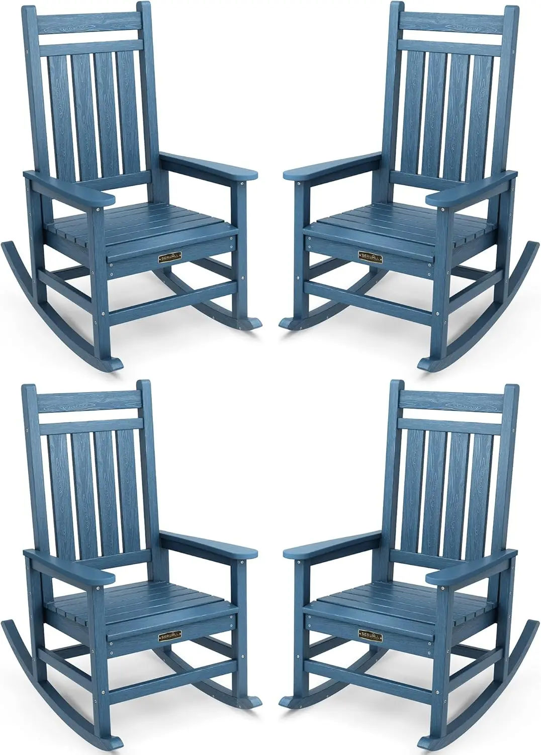 Outdoor Rocking Chair Set of 4, HDPE Rocking Chairs for Adult, All Weather Porch Rockers for Lawn Garden