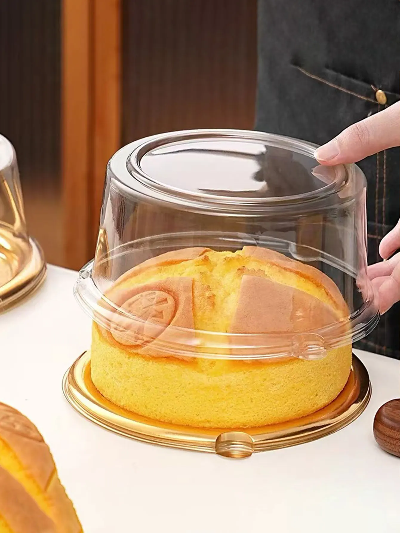 Käse-Chiffon-Kuchen-Verpackungsbox Transparente Runde Baskische Dessert-Blisterverpackung für Hausgemachtes Backen 10 Stück – Detail 2