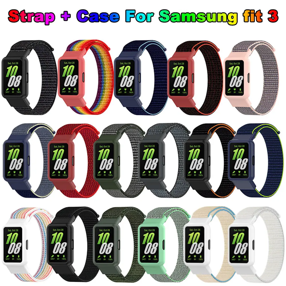 สายนาฬิกา + เคสสำหรับ Samsung Galaxy Fit 3สายรัดข้อมือไนลอนสำหรับกีฬาอะไหล่ Fit3 Galaxy
