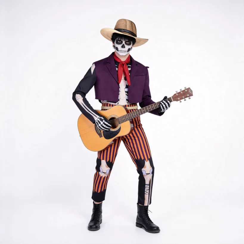 

Coco Héctor Cosplay Costume Skeleton Print Set Halloween Stage Outfit Day of the Dead Costume Activity Party Role Play Clothing