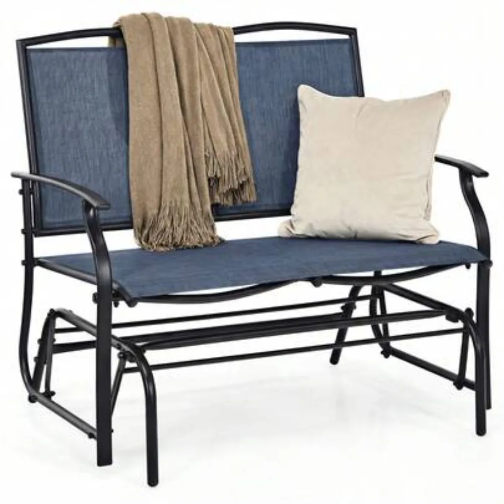 Outdoor Patio Glider Rocking Bench Double 2 Person Chair Loveseat, Steel Frame Porch Swing Cushion Seat, Weather Resistant Garden Furniture for Yard Deck Balcony, Backyard Relaxation