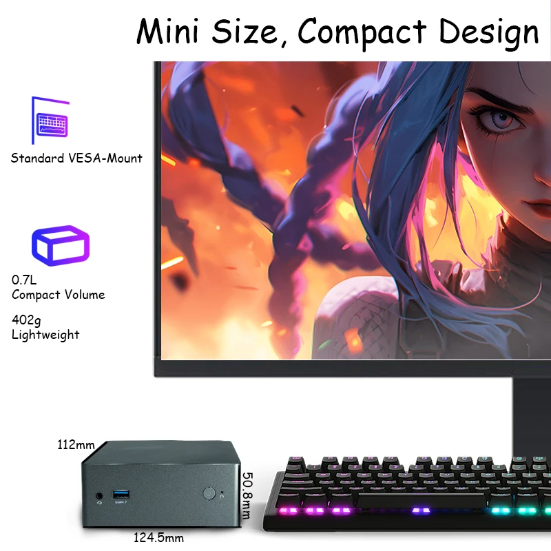ASL N9E Portable Mini PC Intel Twin Lake N150 Windows 11 Pro 16GB DDR4 RAM 512GB NVMe M.2 SSD WiFi 6 BT 5.2 Desktop Computer