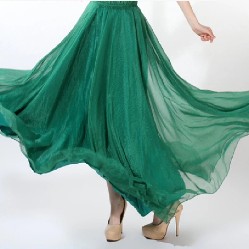 Women Skirts New 2026 Summer Elastic waist Elegant Seaside Holiday Bohemian Long Skirt Big Chiffon Beach Femme
