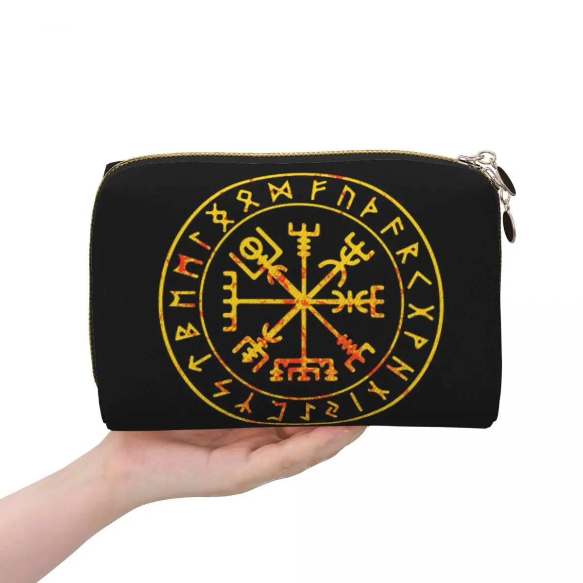 Mystic Symbols Devil And Vegvisir Gothic Pentagram And Viking Compass Women Cosmetic Bags Travel Makeup Organizer Pouch