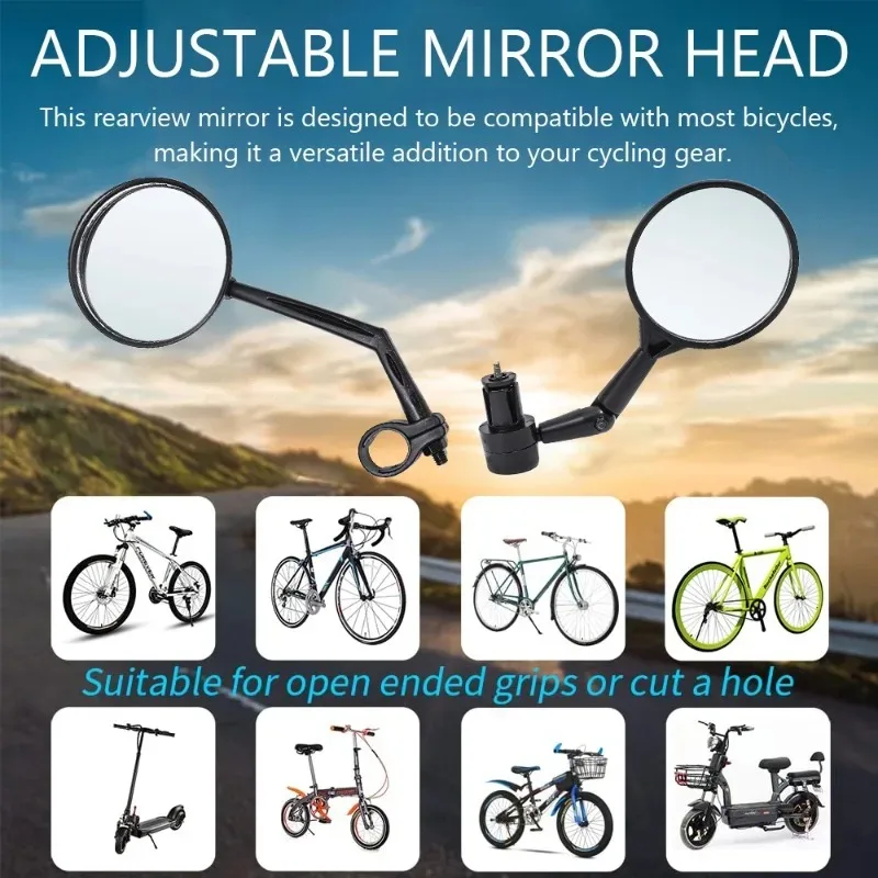 Bicycle Rearview Handlebar Mirror Adjustable Rotation Auxiliary Convex Mirror Handlebar Mount Bike Rear View Mirrors Accessory