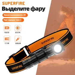 New SUPERFIRE HS60 LED Headlamp Rechargeable 90° Headlight 18650 Type C Torch with Indicator Magnet Tail Lamp Head Flashlight