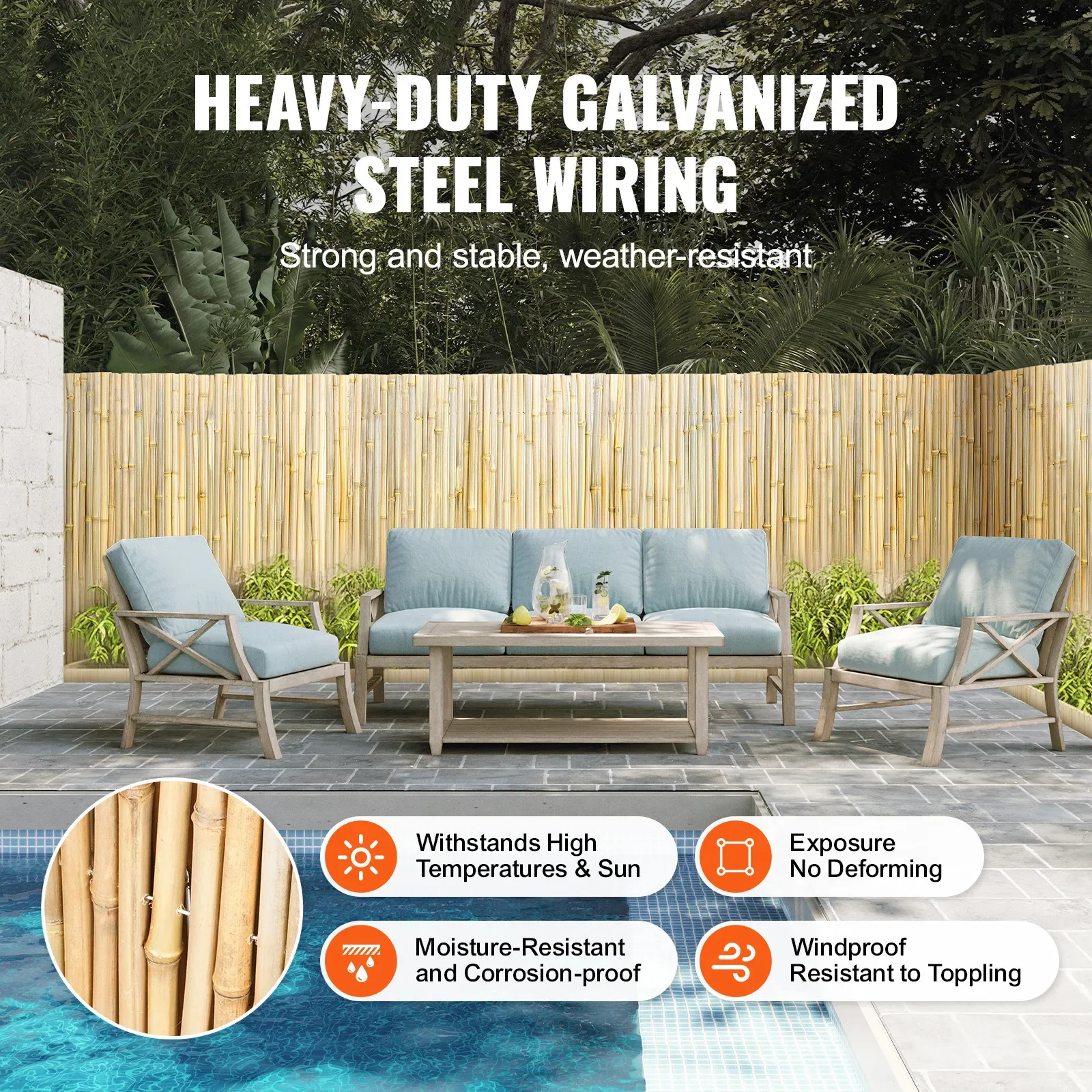 

Natural Rolled Bamboo Fence Bamboo Panel 4 ft H x 8 ft L x 0.75 in D.