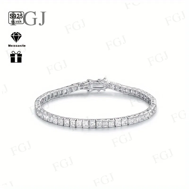 Tennis Bracelet 3x3mm Lab Grown Gemstone CZ 925 Silver Plated 18k Wedding Party Jewelry Bracelets for Women Man Gifts Charms