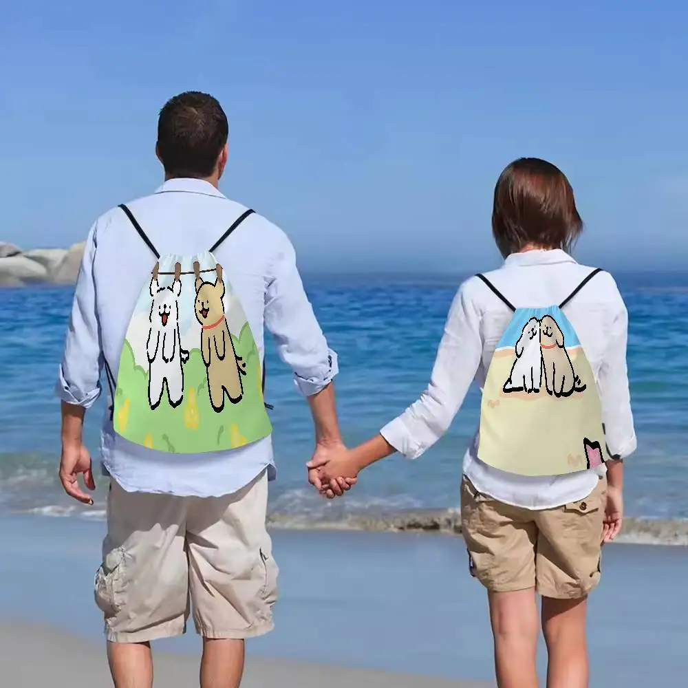 Maltese Line Dog Anime 1pc Drawstring Backpack Bag String Backpack Cinch Sacks Bag Bulk For School Yoga Sport Gym Traveling