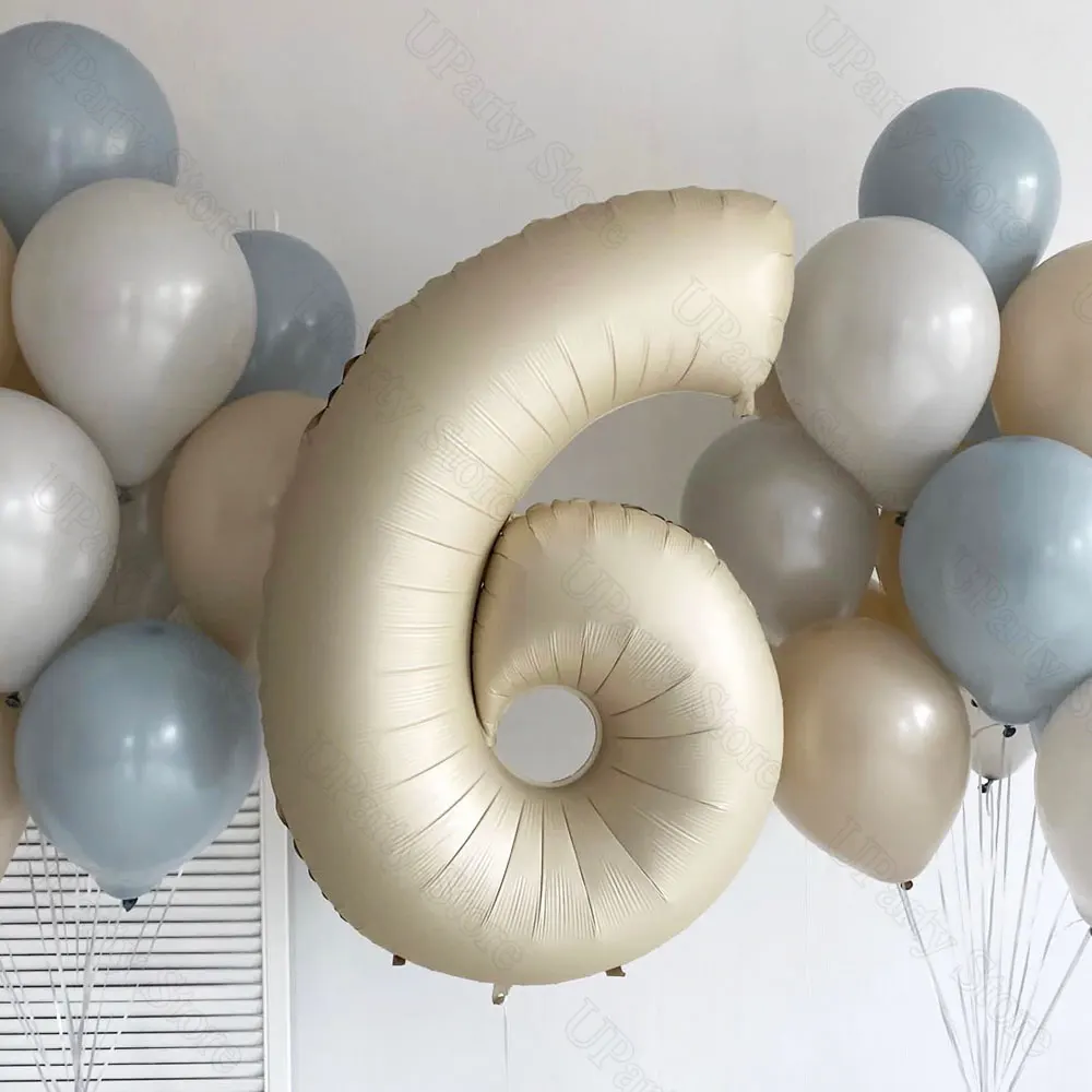 20Pcs Beige Number Foil Balloons Digit 1 2 3 4 5 6 7 8 9 White Sand Gray Haze Dusty Blue Balloon for Birthday Anniversary Decor