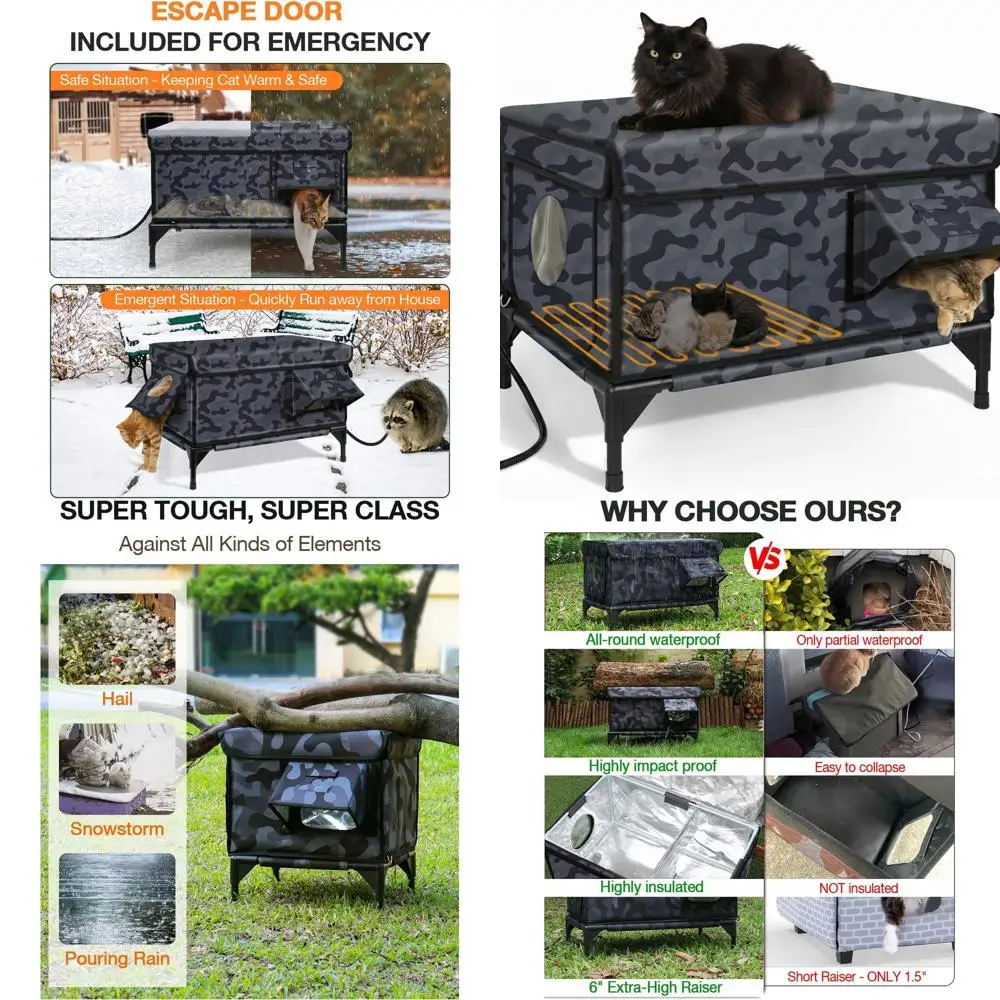 

Водонепроницаемый уличный утепленный домик для кошек, безопасное убежище для бездомных кошек, 24x15x18, черный