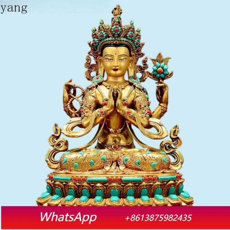 CX Copper Gilding inlay Four-arm Guanyin buddha statue Nepal Tibet buddhism goddess statue sculpture,47cm,31.5cm,22cm