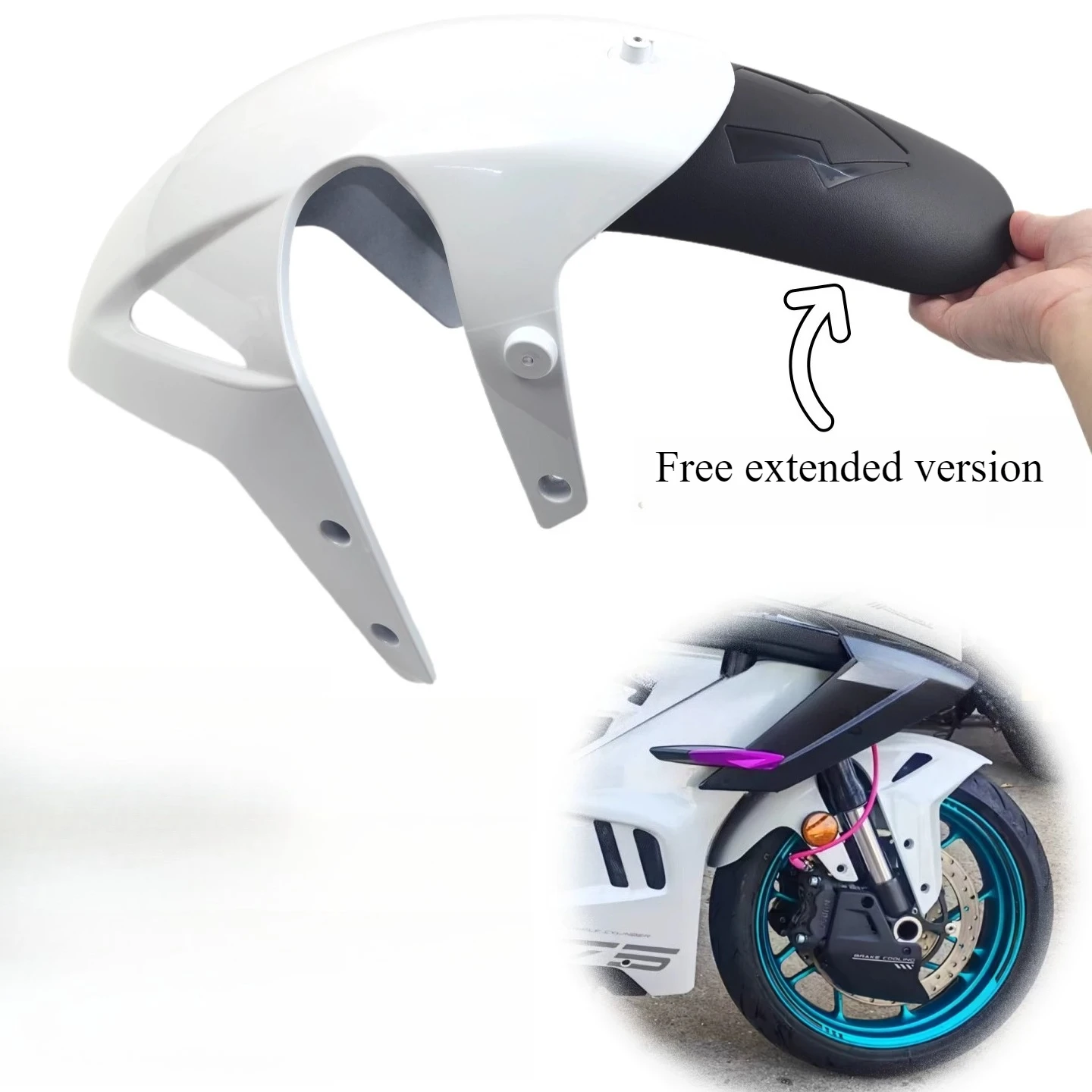 

For CFMOTO 675SR Starlight White Front Mudguard Extension, No Cut Fender Extender, Front Wheel Splash Guard Mud Flap