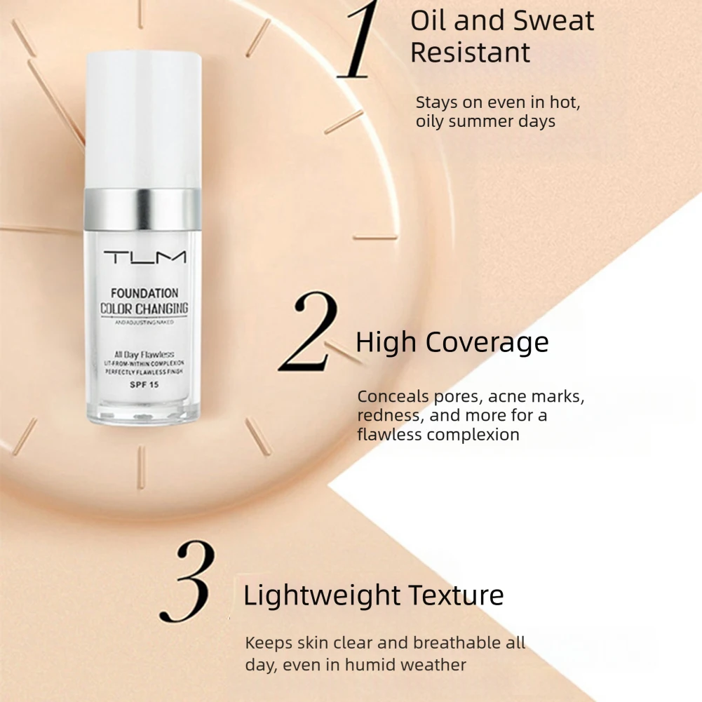 30ml spf15 mudando cor da pele-base, ajuste automático dos tons da pele corretivo de cor, base de maquiagem à prova dwaterproof água, ferramenta cosmética