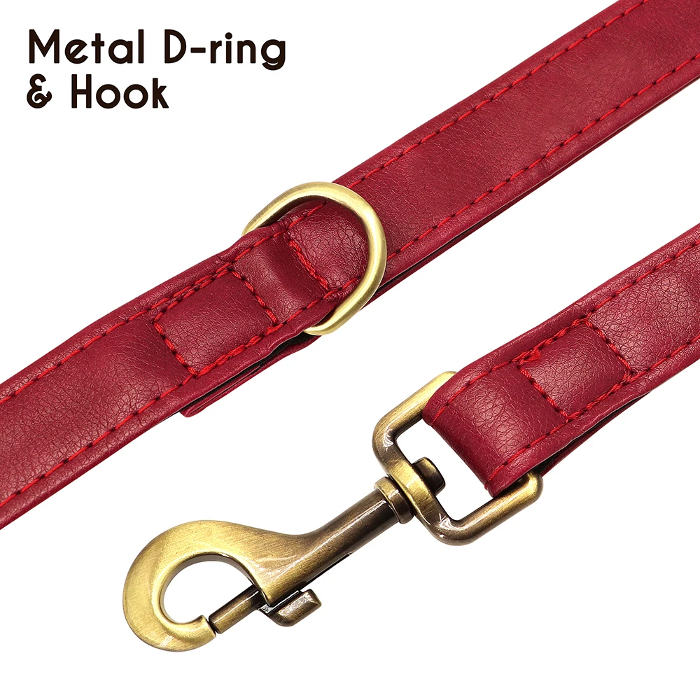 Set aus Hundehalsband und Leine aus PU-Leder, weiches, langlebiges Hundehalsbänder aus schlichtem Leder, 1,5 m Blei, verstellbar, für kleine, mittelgroße Hunde, Mops – Detail 10