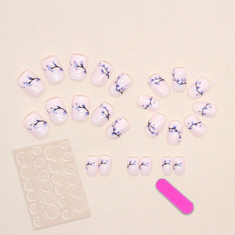 24pcs Square Fake Nails +1 Nail File +1 Jelly Glue