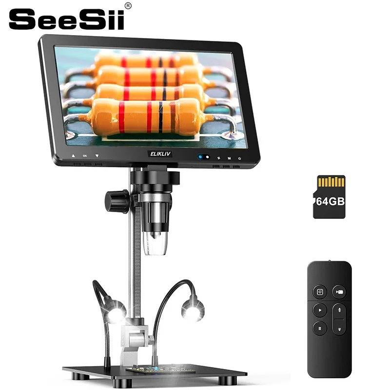 

Elikliv EDM9 Max 10.1" HDMI Soldering Microscope for Electronics Repair with 12.6" stand Digital Microscope 1500X 20MP LCD 64GB