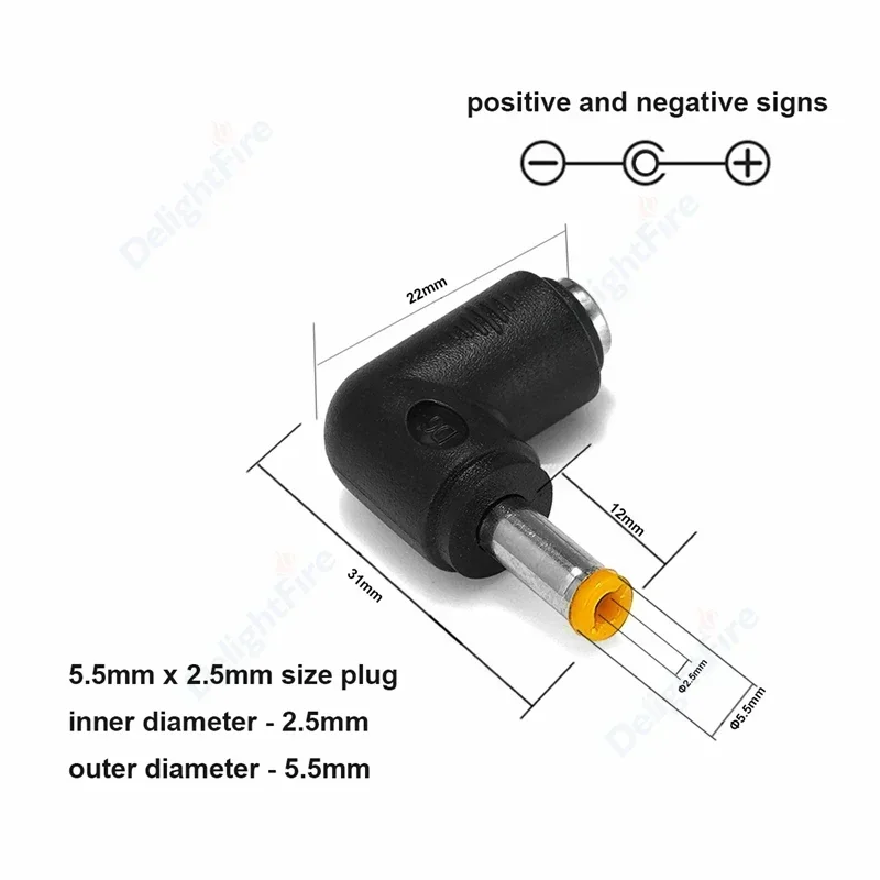 Right Angle DC Connector 5.5mm 2.1mm Female To 5.5mm 2.5mm Male Power Plug 12V DC Jack Connector for Laptop AC/DC Power Adapter