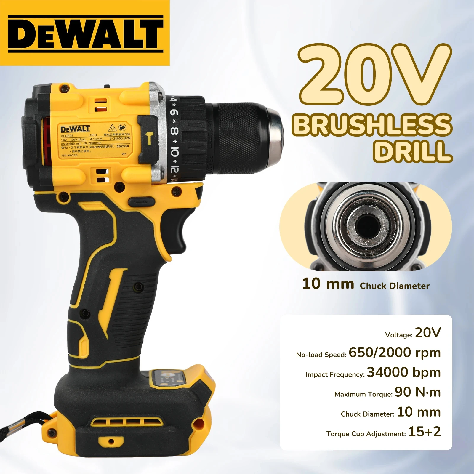 '2026 New!' DEWALT DCD805 Brushless Compact Electric Screwdriver Impact Drill Hand Drill Power Tools For 20V Lithium Battery