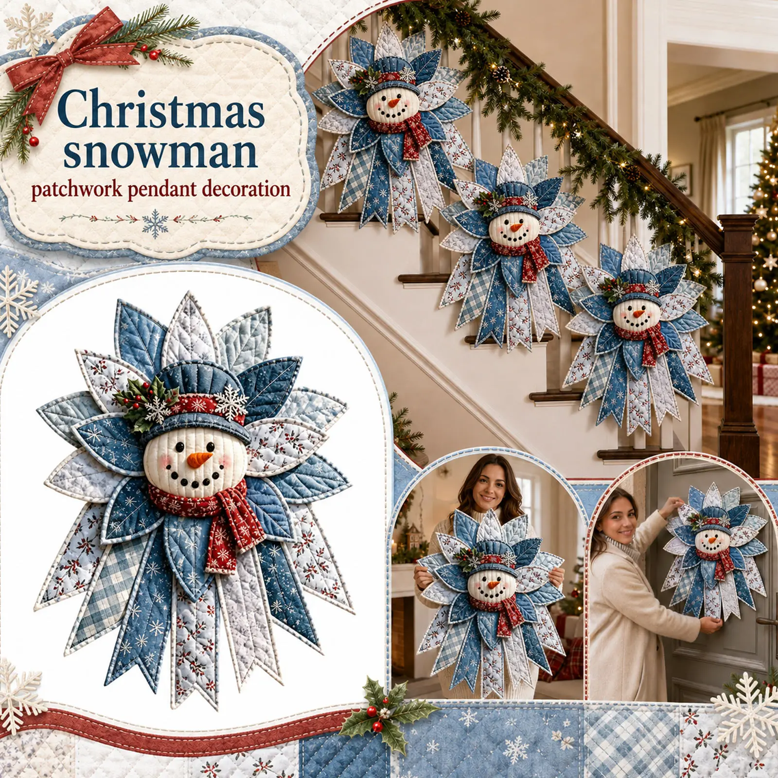 DIY Quilted Snowman Christmas Kit Handmade Patchwork Snowman Sewing Material Pack Beginner Craft Kit for Home Xmas Decoration