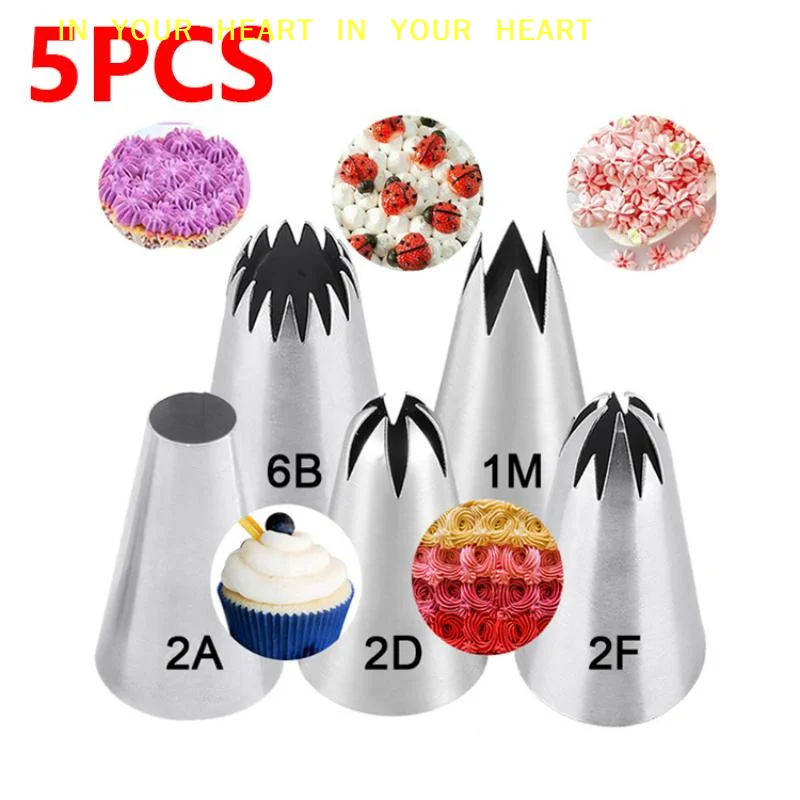 【X】Large Piping Tips Set for Cake Decorating 5 Pieces Stainless Steel Icing Nozzles for Pastry Dessert DIY Baking