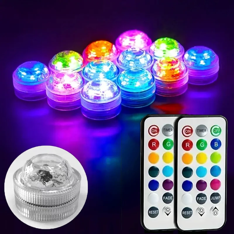 أضواء غاطسة صغيرة، جهاز تحكم عن بعد 3LED أضواء الشاي تعمل بالبطارية مقاوم للماء تحت الماء زهرية بركة بركة نافورة التخييم