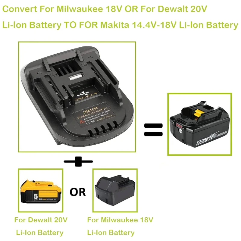 Adattatore batteria 1/2pcs per Milwaukee per Dewalt a per batterie Makita Bl1830 Bl1850 per utensili batteria Dewalt DM18M adattatore USB