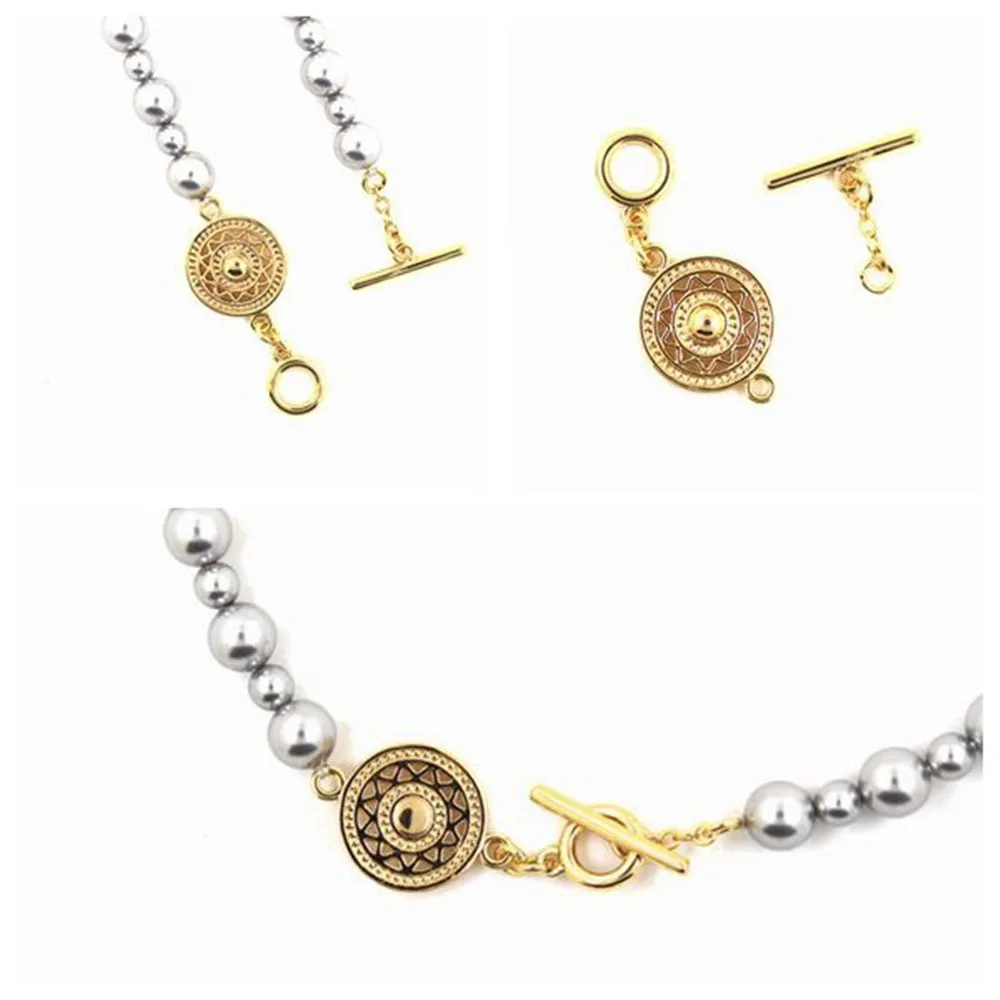 

DIY Accessory 14K Gold Wrapped Double-sided Compass Design Small OT Buckle Pearl Jade Necklace Bracelet Buckle Connection Buckle