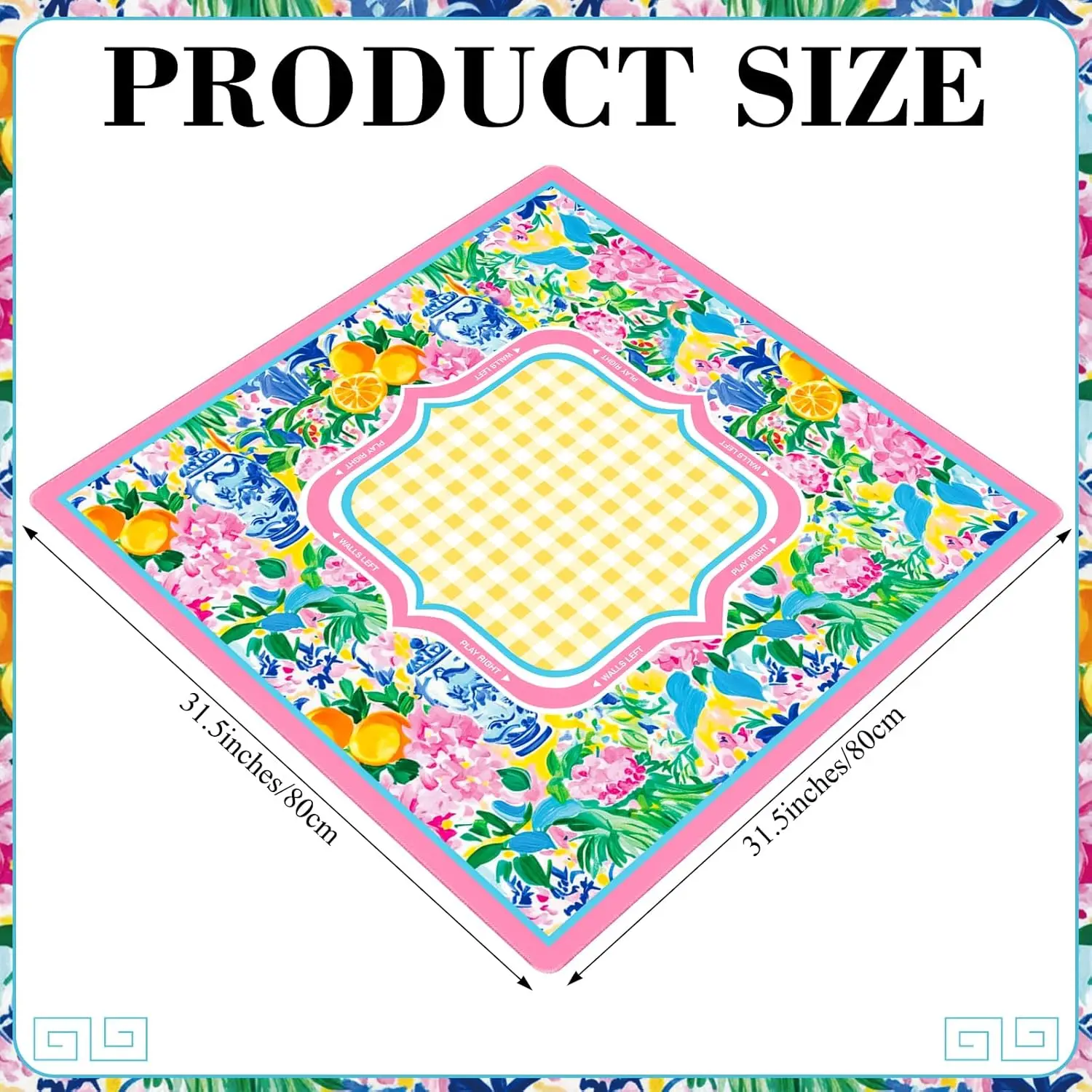 Chinoiserie Floral Non Slip Mahjong Game Mat 31.5 Inch Square with Carry Bag for Poker Cards and Tile Games Noise Reduction