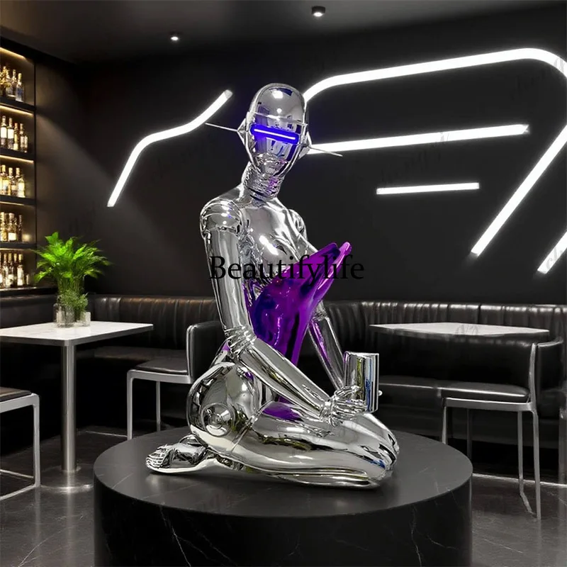 A74humanoid sculpture kneeling floor lamp empty mountain base trend machinery Ji space robot home commercial decoration ornament
