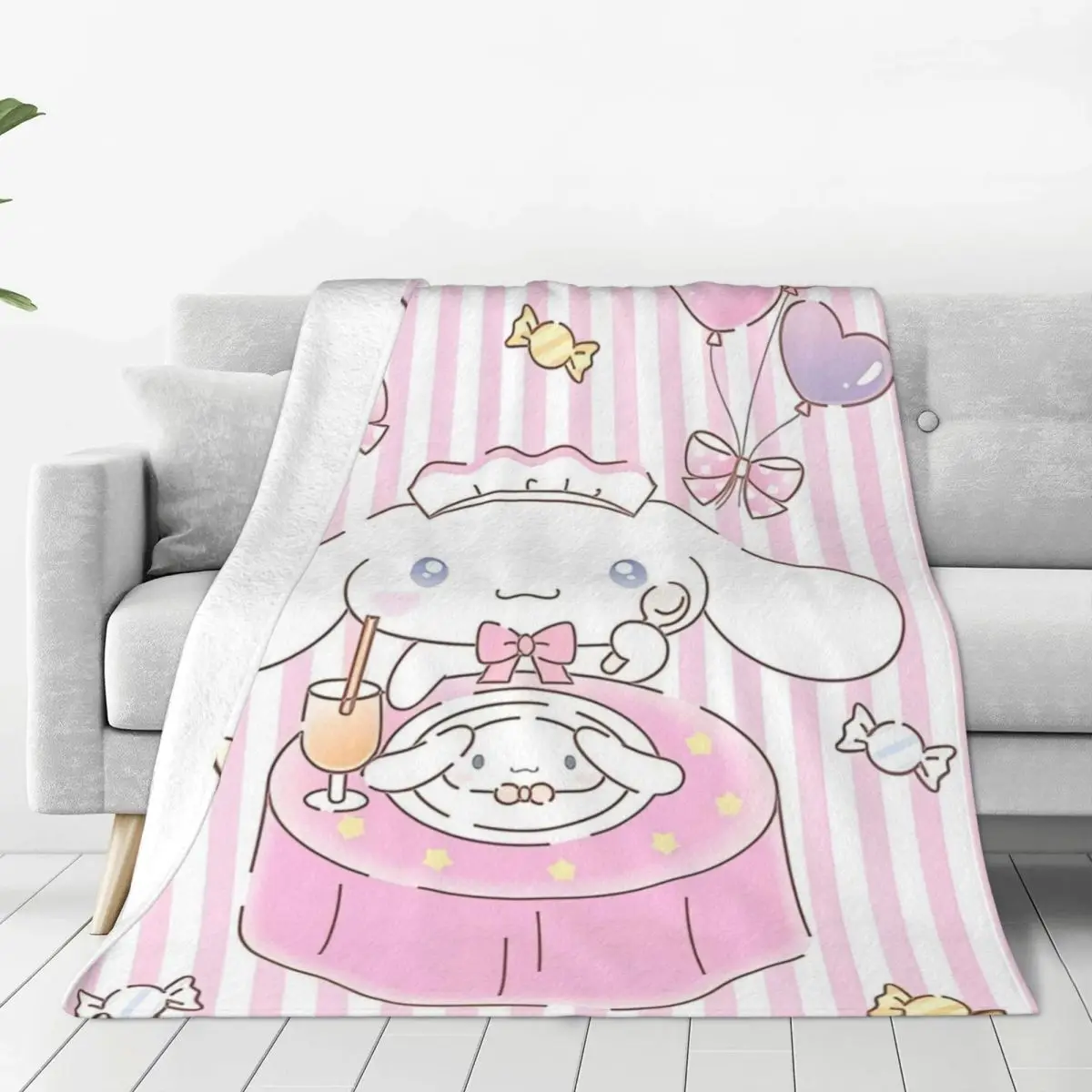 Sanrio Cinnamoroll Cartoon With Friends Warm Blanket Plush Throw Blanket Fluffy Home Decor Flannel Bedspread Sofa Bed Cover