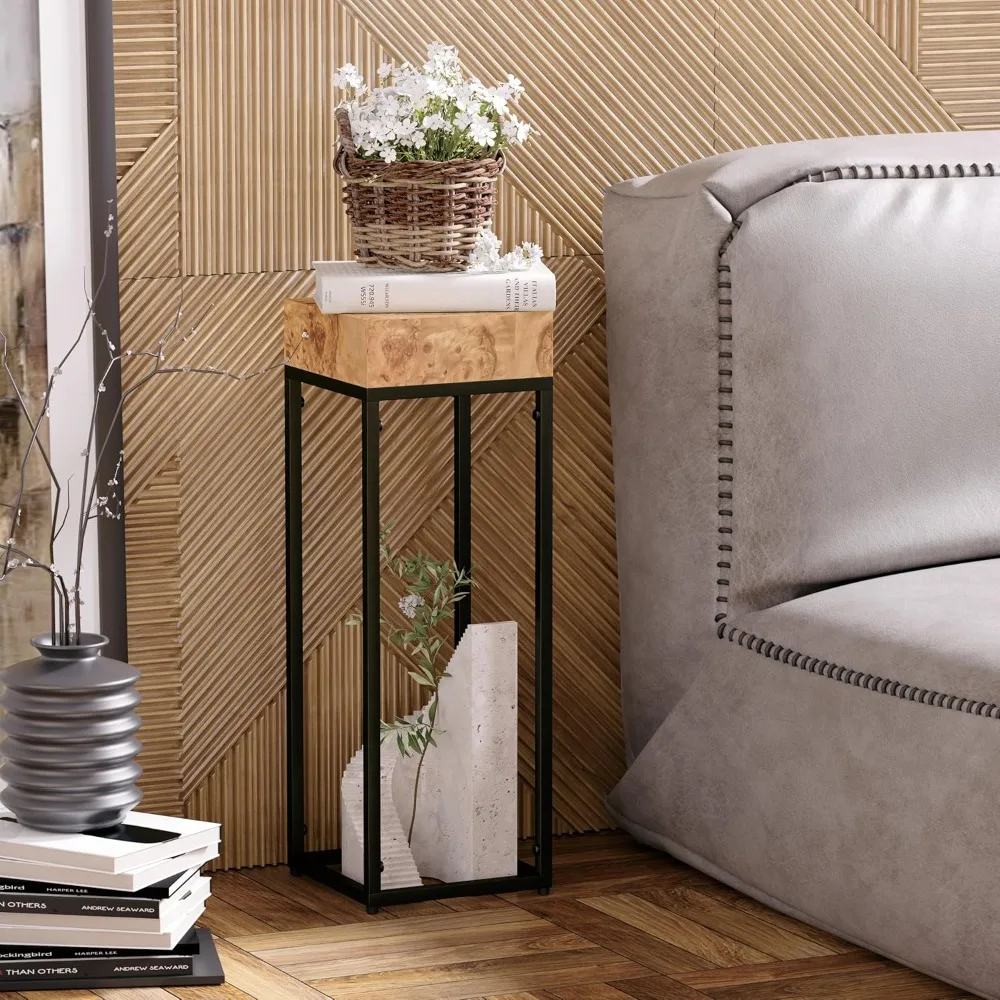 

Высокий столик с деревянной столешницей, металлический каркас, подставка для витрины, приставной столик для растений, ламп или домашнего декора, гостиной