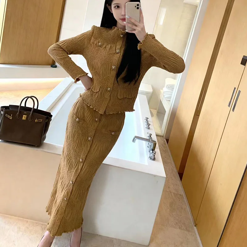 

Miyake Pleated 2026 Spring and Summer New Suit Dress Casual French Skirt Light Luxury Fashion Comfortable Women's Two-piece Suit