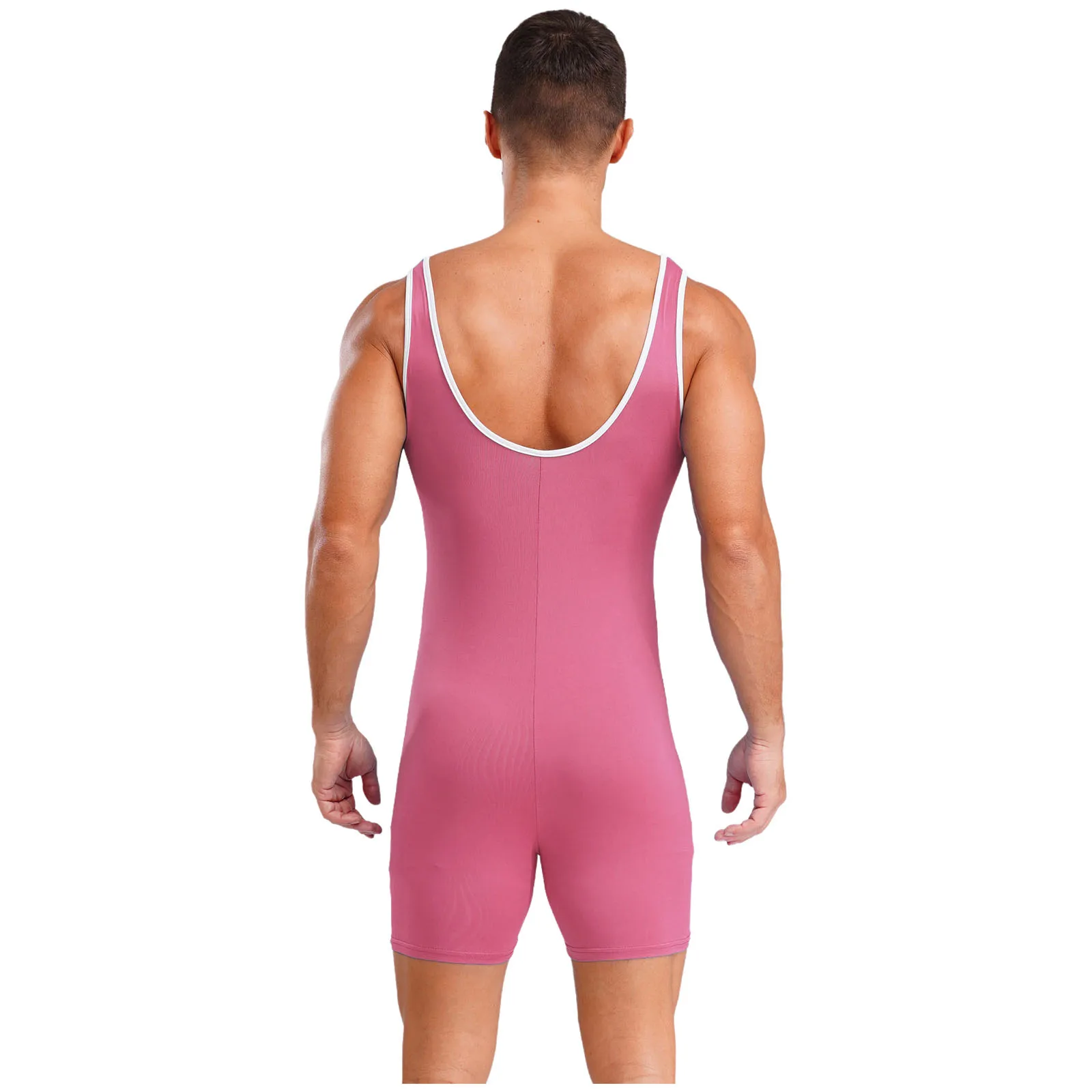 Costume da bagno da uomo Lingerie Canotta sportiva Body corto con scollo a U Boyleg Tuta sportiva Bodyshaper Bodybuilding Fitness Pagliaccetto