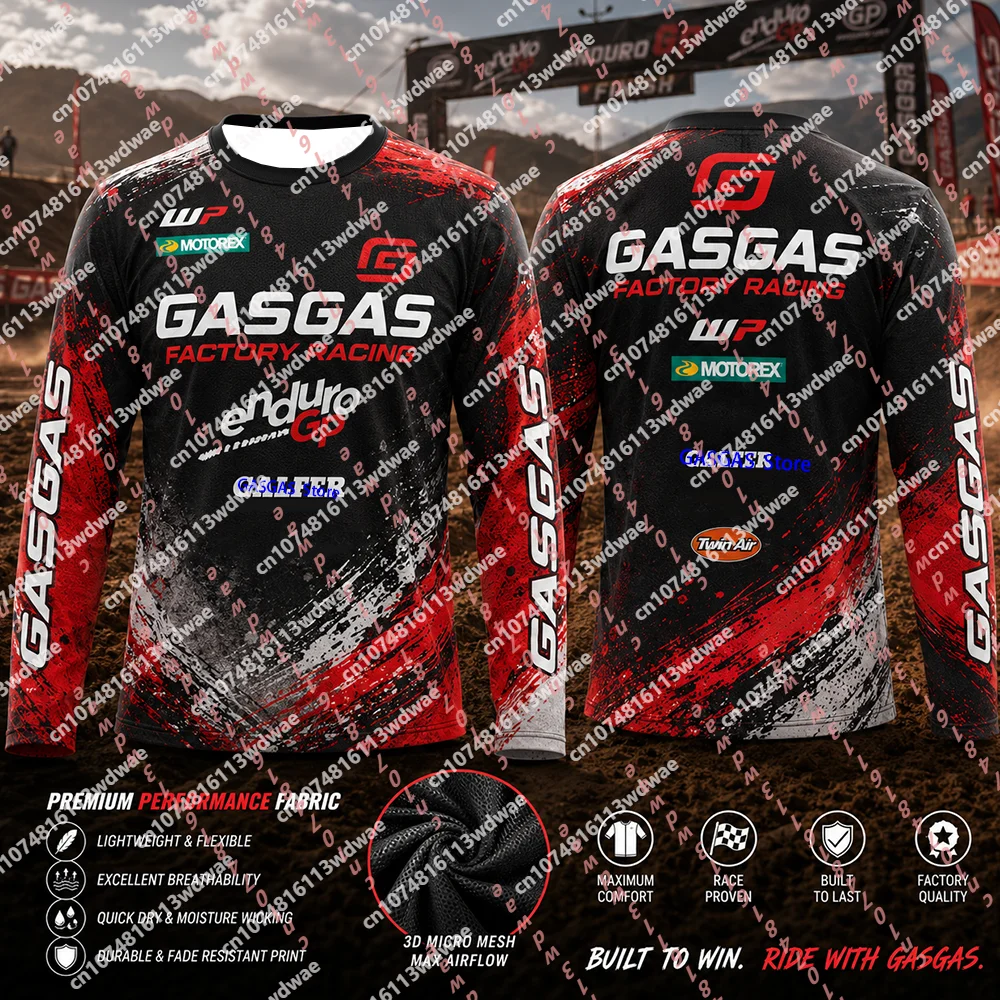 Gasgas Factory Racing Langarmtrikot für Herren, Motocross-Offroad-Shirt, schnelltrocknend, atmungsaktiv, Enduro-Rennoberteil für Motorradfahrer