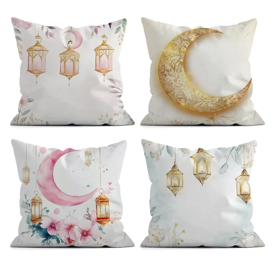 Ramadan decoration pillowcase pink and gold Crescent moon fasting lamp pattern printing Sofa cushion cover room home decoration